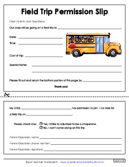 Field Trip Permission Slip Free Teachingtools Worksheet