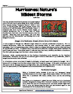 Hurricanes: Nature\'s Wildest Storms Free Reading Comprehension Worksheet