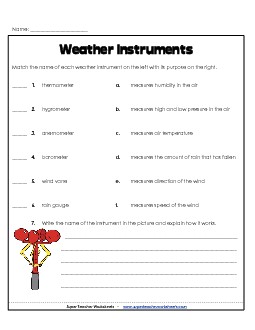 Weather Instruments - Matching Worksheet