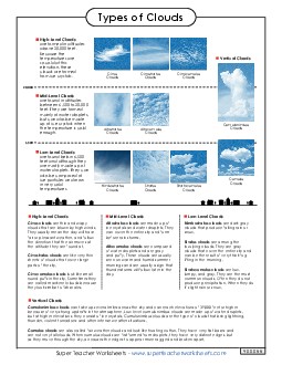 Cloud Types - Article/Chart Free Weather Worksheet