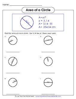 Area of a Circle 4 Geometry Worksheet