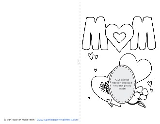 Glue-Your-Picture Card: Hearts Mothers Day Worksheet