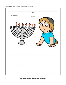 Hanukkah - Menorah Writing Storypics Worksheet