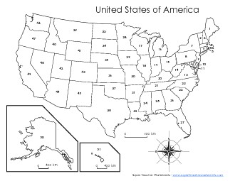 USA Numbered States Map Free Maps Worksheet