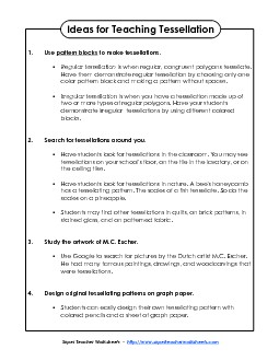 Tessellation Teaching Ideas Tessellations Worksheet