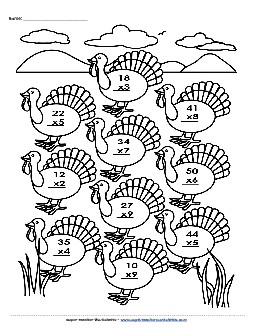 Turkey Multiplication (2-Digit) Worksheet