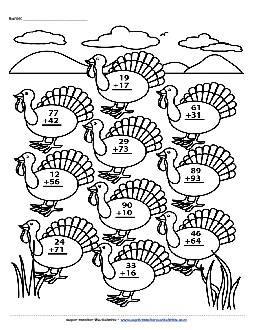 Turkey Addition (Regrouping) Worksheet