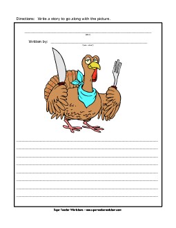 Thanksgiving - Turkey with Knife and Fork Free Writing Storypics Worksheet