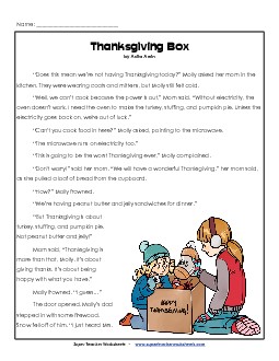 Molly\'s Thanksgiving Box  (Fiction) Worksheet