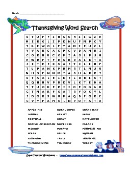 Thanksgiving Word Search Holiday Worksheet