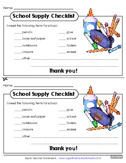 School Supply Note Teachingtools Worksheet