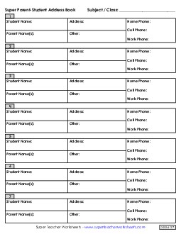 Parent - Student Address Book Teachingtools Worksheet