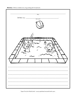 Swimming Pool Kids Writing Storypics Worksheet