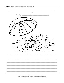 Beach Reader (Story Pic) Summer Worksheet