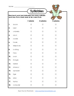 One, two or three syllables? Worksheet