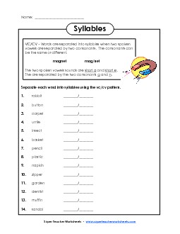 Syllables VC/CV Worksheet