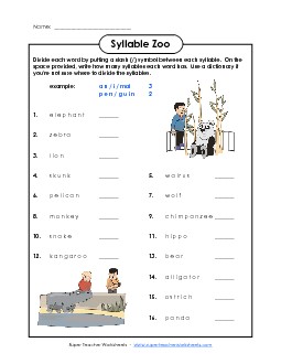 Breaking Words into Syllables  - Zoo Theme Free Worksheet