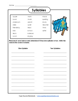 One or two syllables Worksheet