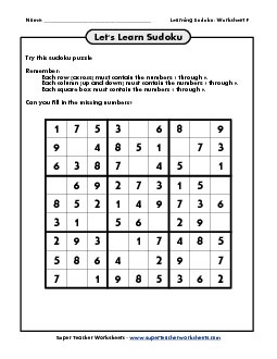 Let's Learn Sudoku F Worksheet