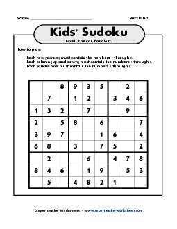 Sudoku for Kids Puzzle B-2 Worksheet