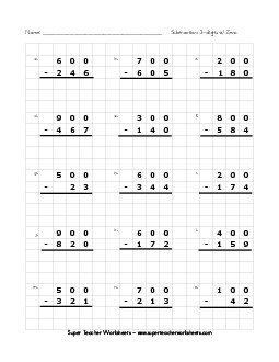 Graph Paper Subtraction Across Zero Worksheet