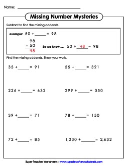 Missing Addends Addition Worksheet