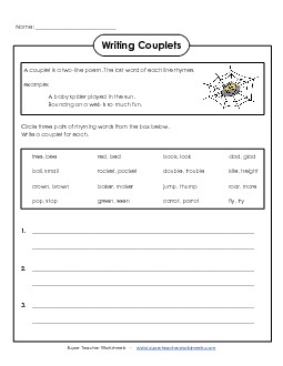 Writing Couplets Free Poetry Worksheet