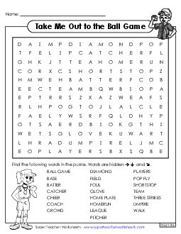 Baseball Wordsearch Worksheet