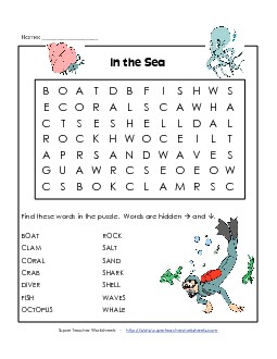 In the Sea Wordsearch Worksheet