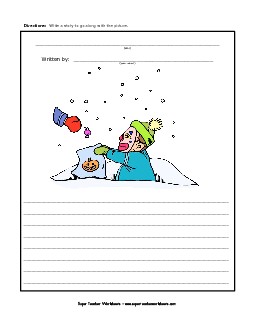 Winter Trick-or-Treat (Color) Writing Storypics Worksheet