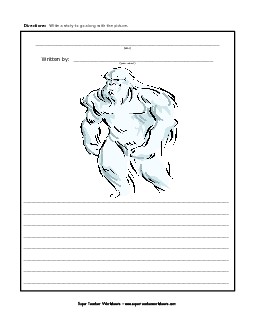 Winter Snow Monster (Color) Writing Storypics Worksheet