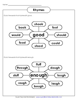 Rhyming Web #1 Rhymes Worksheet