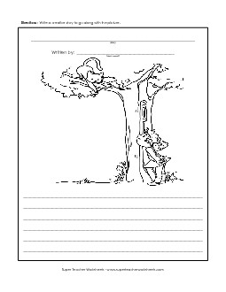 Kitten in Tree Writing Storypics Worksheet