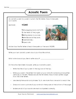 Acrostic Animals Poetry Worksheet