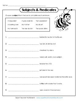 Subject Predicate (Easy) Free Worksheet