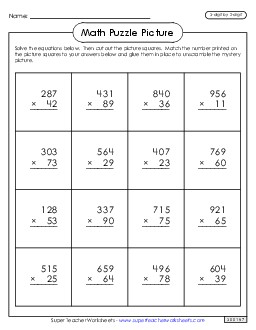 Advanced Multiplication - Leprechaun Picture Puzzle Free Stpatrick Worksheet