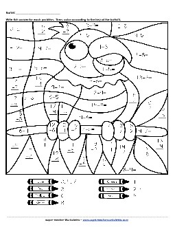 Mystery Picture: Parrot Subtraction Worksheet