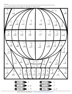 Mystery Picture: Hot Air Balloon Subtraction Worksheet