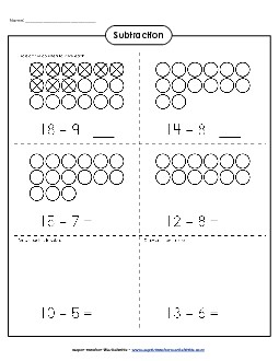 Basic Subtraction - Counters Worksheet