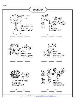 Subtraction Facts - Pictures Worksheet