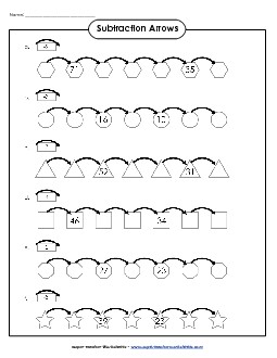 Subtraction Arrows (2-Digits / Regrouping) Worksheet