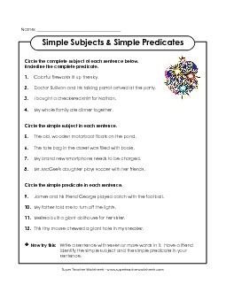 Simple Subjects and Predicates Subject Predicate Worksheet