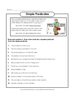 Simple Predicates Subject Predicate Worksheet