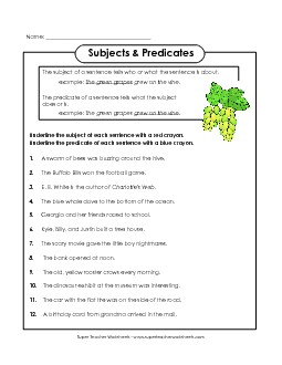 Subject and Predicate Worksheet D Subject Predicate Worksheet