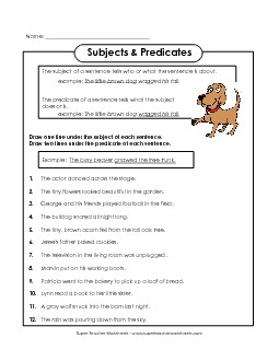 Subject and Predicates Worksheet C Subject Predicate Worksheet