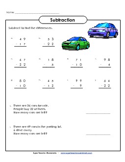 Subtraction Practice (2-Digits /  No Regrouping) Free Worksheet