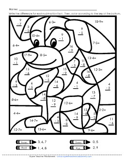 Mystery Picture - Dog Subtraction Worksheet