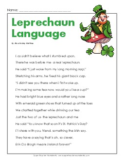 Leprechaun Poem Stpatrick Worksheet