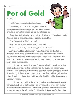 Pot of Gold Story Free 3rd Grade Reading Comprehension Worksheet