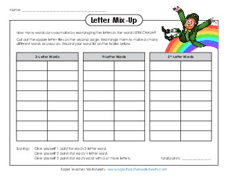 Letter Mix Up: Leprechaun (Intermediate) Stpatrick Worksheet